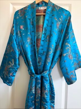 Kimono Robe Turquoise Dragon Print - FANG
